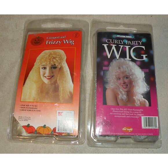 Lot 2 Halloween Wigs Costume One Size Adult Curly Wig and Frizzy Wig Blonde - Picture 1 of 1